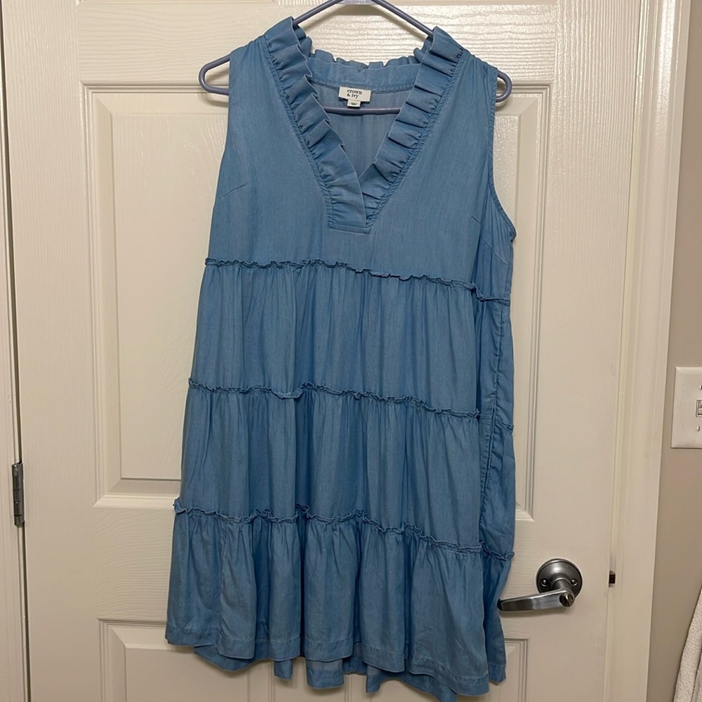 Crown & Ivy Chambray Denim Ruffle Dress